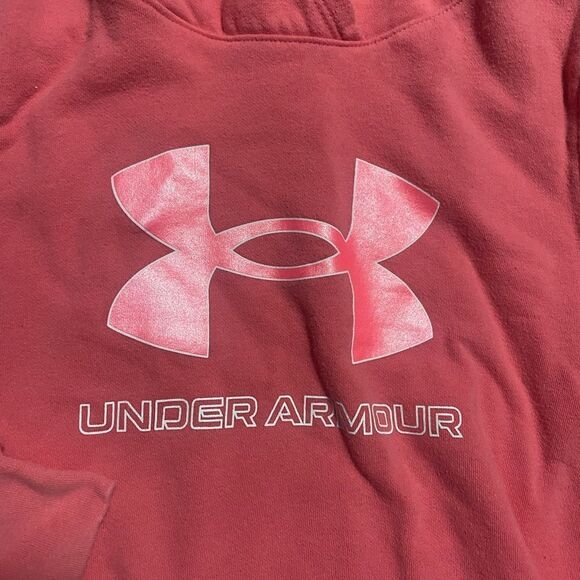 UNDER ARMOUR Big Logo Pink RIVAL HOODIE Sweatshirt Girls Size XL - Picture 3 of 4